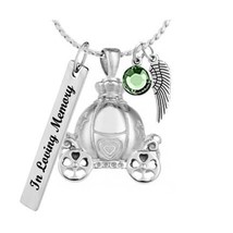 Princess Carriage Stainless Ashes Necklace Urn - Love Charms™ Option - £24.31 GBP