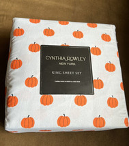 New Cynthia Rowley Cute Fall Pumpkins 4 Pc King Sheet Set Microfiber Gra... - $74.99
