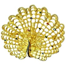 Gold Tone Peacock Brooch Fashion Pin Rhinestones 2.5 x 2-in Vintage 60s ... - $22.54