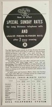 1936 Print Ad Bell Telephone Special Sunday Long Distance Rates Chart - $13.48