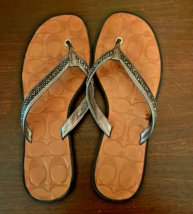 Coach Sandals Women&#39;s Beaded 8.5 M Laurel Flip Flop Flats Q049 Gray Leather - €30,09 EUR