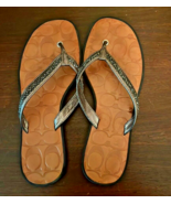 Coach Sandals Women&#39;s Beaded 8.5 M Laurel Flip Flop Flats Q049 Gray Leather - €30,09 EUR