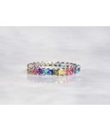 ADIRFINE 925 Sterling Silver Multi Colored Rainbow Princess Cut CZ Etern... - $47.99