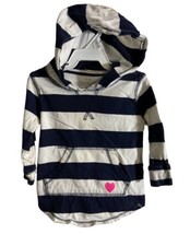 Osh Kosh Navy Blue White Nautical Striped Long Sleeved Pink Heart Hoodie 12 Mth - £7.79 GBP