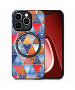 iPhone 15 Pro Max Leather Phone Case with Rhombus Mandala Design - £17.26 GBP