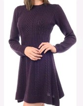 NWT MAR SWEATER DRESS SIZE L CABLE KNIT PURPLE ROUND NECK FLARE LONG SLEEVE - £19.78 GBP