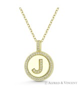 Initial Letter &quot;J&quot; CZ Crystal 925 Sterling Silver 14k YG 20x15mm Circle ... - $27.42 CAD+