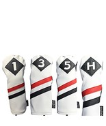 Majek Retro Golf Headcovers White Red and Black Vintage Leather Style 1 ... - £37.35 GBP