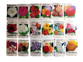 Vintage 1950&#39;s Flower Seed Packs EMPTY Lot 18 Moon Lady&#39;s Slipper Zinnia... - £17.56 GBP