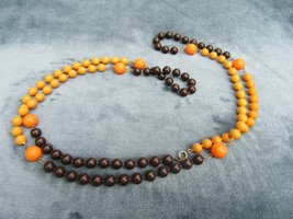Vintage Costume Jewelry, Orange and Brown Bead Necklace, LONG NK207 - £10.12 GBP