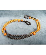 Vintage Costume Jewelry, Orange and Brown Bead Necklace, LONG NK207 - £9.98 GBP