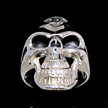 Sterling silver ring Grinning Skull with 1 Percent symbol high polished and anti - £86.30 GBP