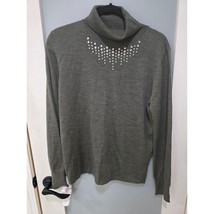 Vintage Ellen Tracy Grey Embellished Turtleneck Sweater | Size XL | Rhin... - $48.62