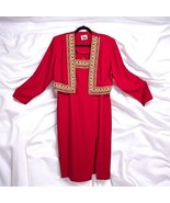 Vintage R.J. &amp; Co ss &amp; Jacket Suit Woman Size 14 Petite Red Gold Embroidery - £32.53 GBP