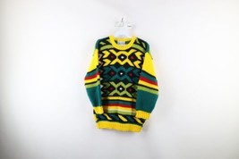 Vtg 90s Coogi Style Womens S Distressed Ed Bassmaster Rainbow Hand Knit Sweater - £42.73 GBP