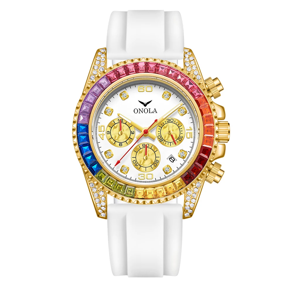 Fashion Colored Diamond High-quality Men&#39;s Quartz Watch Silicone Tape Wa... - £38.97 GBP