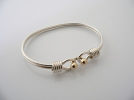 Tiffany &amp; Co Silver 18K Gold Hook Bangle Ball Bracelet Gift Love Statement - £352.28 GBP