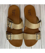 Boc Womens Slides Sandals Beige Gold Leather Buckles Flat Slip On 10 M - $19.99