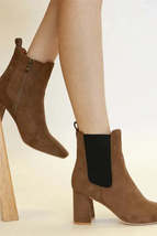Beast Fashion Faux Suede Block Heel Chelsea Boots with Elastic Side Panel - $37.99