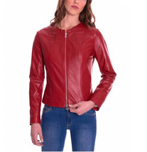 Leather Jacket Women Coat Ladies Womens Size Biker New Real Slim Fit Red 59 - £95.50 GBP