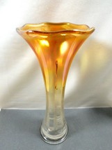Indiana Carnival Golden Amber Iridescent Marigold to clear Glass bud vase  - £21.83 GBP