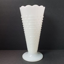 Vintage Anchor Hocking Hobnail 9.5&quot; Milk Glass Pedestal Vase - $28.80