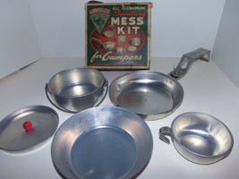 Vintage Mustang Aluminum Sanitary 6pc Mess Kit for Campers in Original Box - $49.45