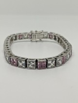 Sterling Silver 925 Pink And Clear CZ Tennis Bracelet 6.5&quot; - £37.56 GBP