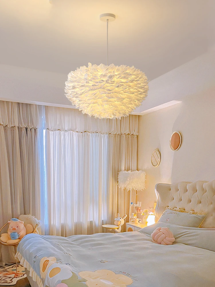 Oom study living room dining room feather light creative romantic decorative chandelier thumb200