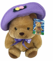 Canterbury Bear 9” Plush With Purple Hat &amp; Ribbon Tan Beige With Tags - £17.40 GBP