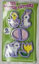 Easter Cookie Cutters 5 pc Plastic Purple Bunny Tulip Egg Chick Lamb New - $5.00
