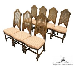 Set of 7 ANTIQUE VINTAGE Solid Walnut Rustic European Style Cane Back Dining ... - £2,018.61 GBP