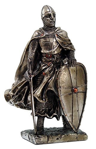 Crusader Knight Statue Silver Finishing Cold Cast Resin Statue 7" (8713) - $21.76