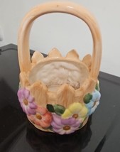 Teleflora Ceramic Picket Fence Basket with Flowers, Spring/ Easter Decor EUC - £10.27 GBP