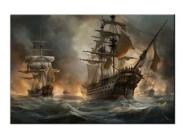 Home Artwork Wall Vintage Decor Pirate ships Painting Printed Giclee canvas - £7.46 GBP+