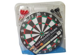  2-in-1 Dart Board Game Set 15&quot; Paper Dartboard W/ 6 Metal Tip Darts New... - £15.54 GBP