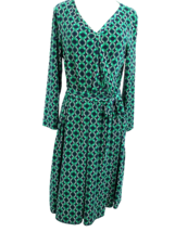 Anne Klein Wrap Knee Length Dress Women&#39;s X-Large Green Geometric Long S... - £22.30 GBP