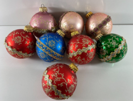 Vintage Lot 8 RAUCH Embellished Floral Glitter Christmas Ball Glass Orna... - $29.69
