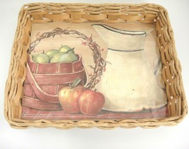 Handmade Rectangular Basket Tray w Apples Pail Pitcher Still Life Ozarks - £7.37 GBP