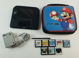 Nintendo 2DS Launch Edition Blue &amp;Black Handheld System w/ Case &amp; 8 Games - $197.99