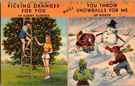 Vtg Postcard Multi View, Sunny Florida Picking Oranges, Winter snow up north - £4.59 GBP