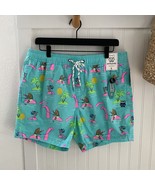 Party Pants Men’s Neon Turquoise Beerlieve Print Swim Trunks Board Short... - $36.50