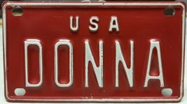 Vintage 60&quot;s 70&quot;s USA Personalized Name Bicycle Bike Plate Tag Red Metal DONNA - £6.98 GBP