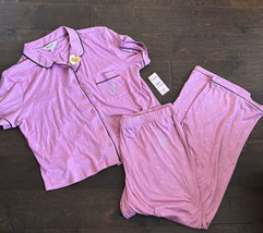 Juicy Couture Pj Set Women’s Sz XL Pink Rhinestones Logo Front &amp; Back Ne... - £31.28 GBP