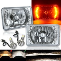 4X6&quot; Amber Halo DRL Headlight Headlamp w/ 6K LED Light Bulbs Crystal Clear Pair - £77.18 GBP