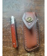 BEE DAMASK Knife VG10 Damascus Steel Liner Lock Sandalwood Handle &amp; Sheath - $39.60
