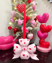 Valentines Pink Bow Red Hearts Resin Coquette Candlestick Candle Holder - $26.72