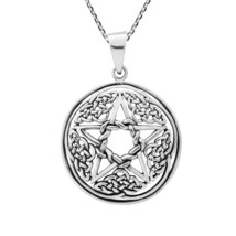 Intricate Celtic Pentacle .925 Sterling Silver Round Pendant Necklace - £21.89 GBP