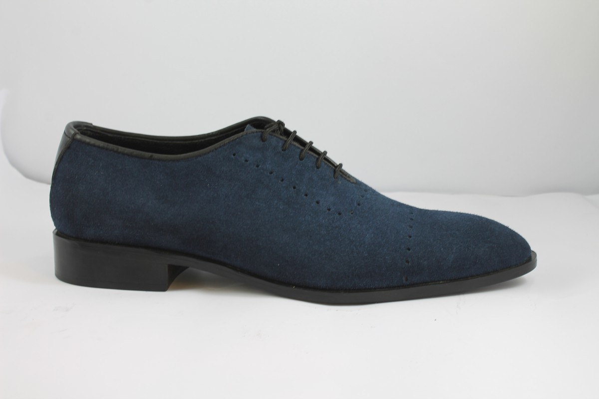 Oxford Shoes Blue Men's Suede Leather Plain Toe Premium Quality Punching Holes
