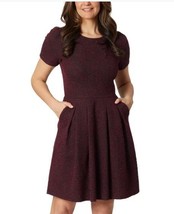 Draper James Womens Dress Dark Red Pockets Crewneck Short Sleeves Fit &amp; ... - $54.99